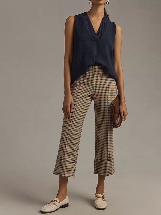 Maeve Pants - Anthropologie Maeve Houndstooth Knit Cuffed Wide Leg Crop Pants Size XS